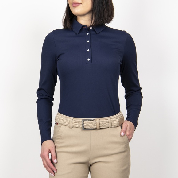 KJUS Tops - KJUS Celin Navy Blue Women's Small Long-Sleeve Golf SPF 50 Sport Fit Polo